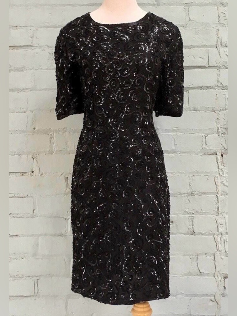 Black Sequin Silk Cocktail Dress